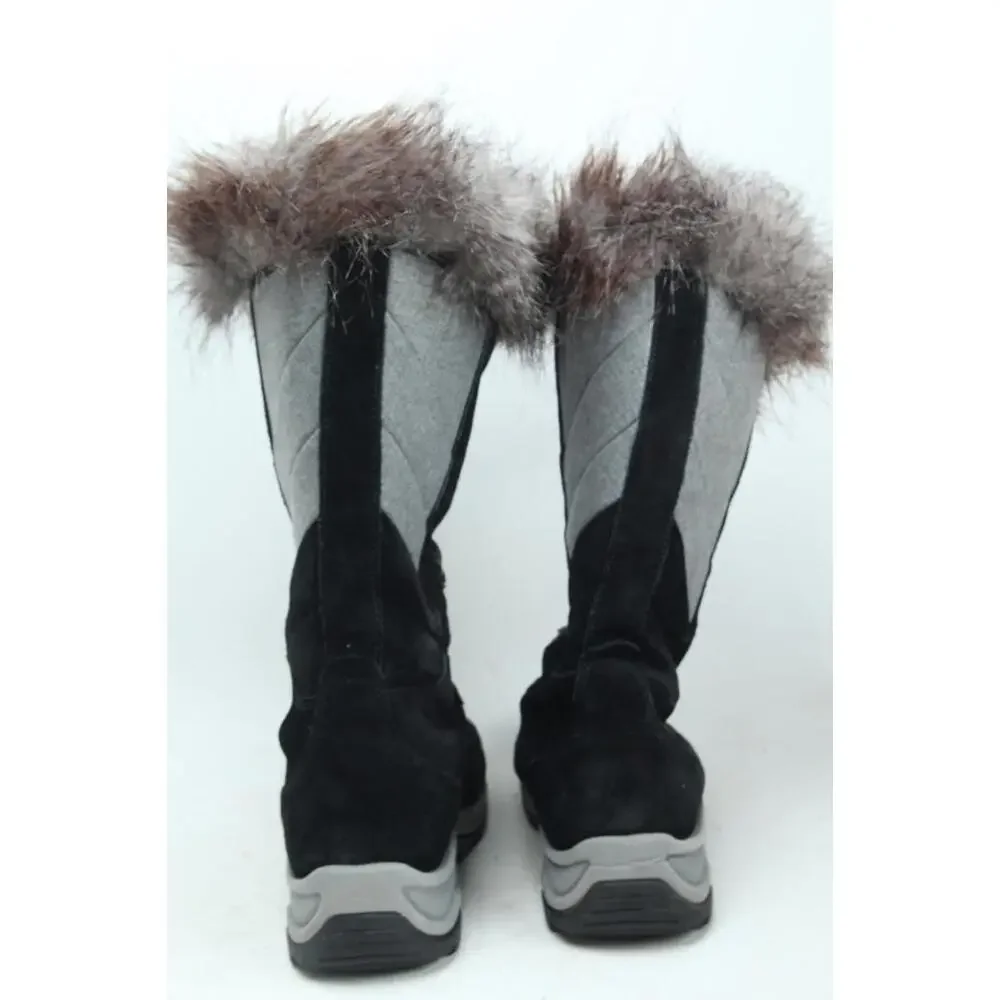 Clarks Wintry Hi Tall Black Suede Boots Womens Size 8 M Thinsulate Faux Fur
